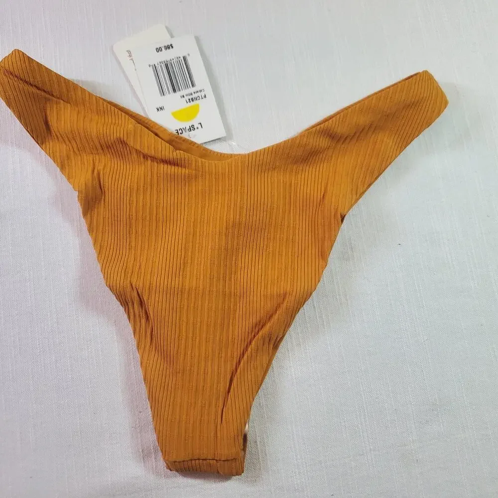 L*Space Cabana Bitsy Bikini Bottom Ribbed Orange Mustard Yellow Swimsuit NWT S